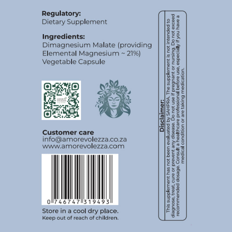 Amorevolezza Magnesium Malate (Energy, Muscle support & Reduce fatigue) - 60 caps
