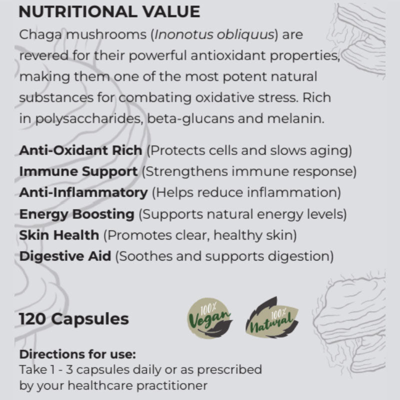Chaga (Antioxidant Support) Medical Mushroom Extract - 120 caps