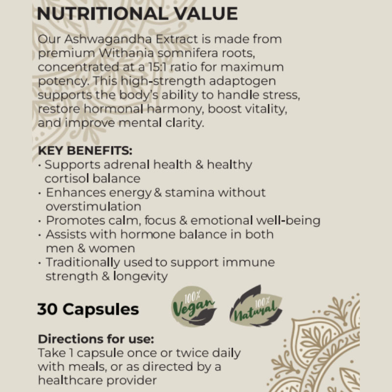 Ashwagandha Root Powder (Withania Somnifera - Stress) - 120 caps - Image 2