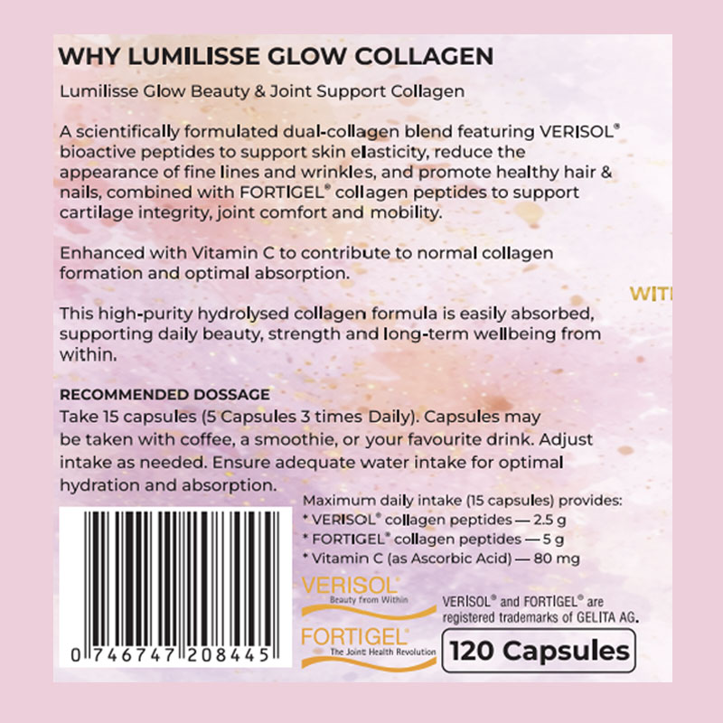 Lumilisse Glow Beauty Hydrolised Collagen Peptides I & III - 120 caps - Image 3