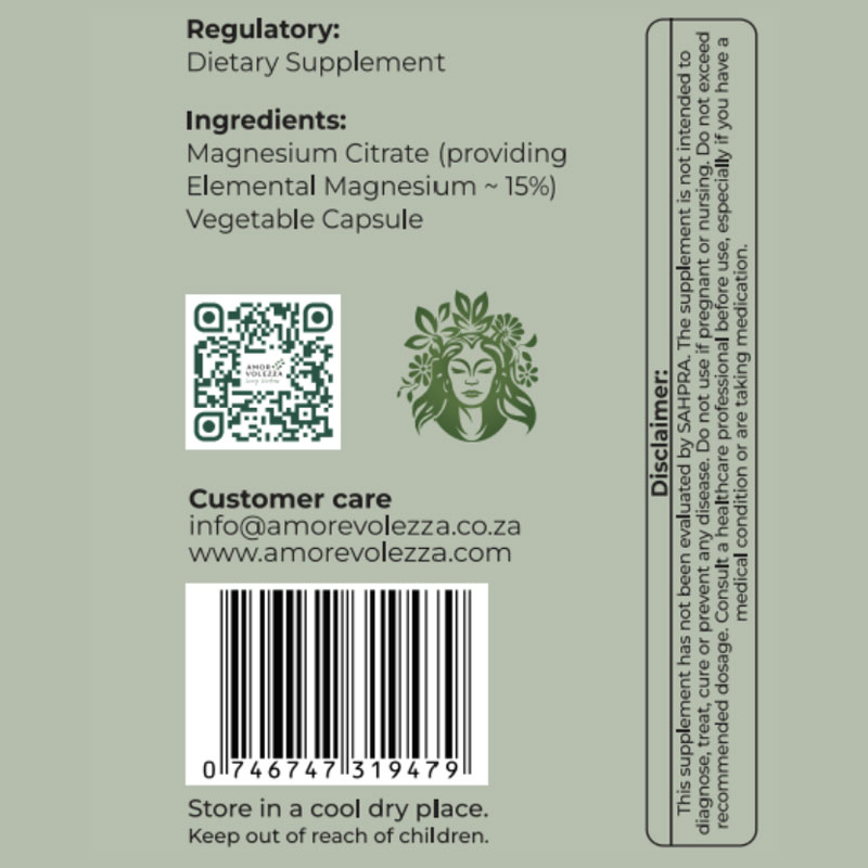 Magnesium Citrate (Calm mind, Relax muscles, Easy digestion) - 60 caps - Image 4