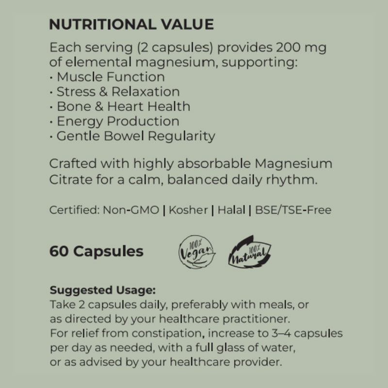 Magnesium Citrate (Calm mind, Relax muscles, Easy digestion) - 60 caps - Image 3
