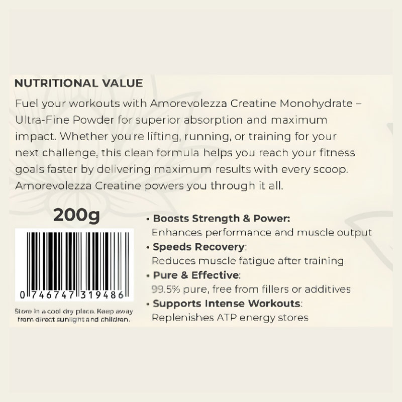 Amorevolezza Creatine Monohydrate (Strength & Power) - 200g - Image 4